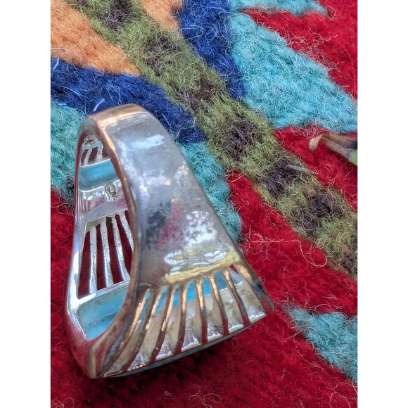 Vintage Turquoise Signet Ring, Southwestern Jewelry, Unisex Ring - Picture 7 of 9